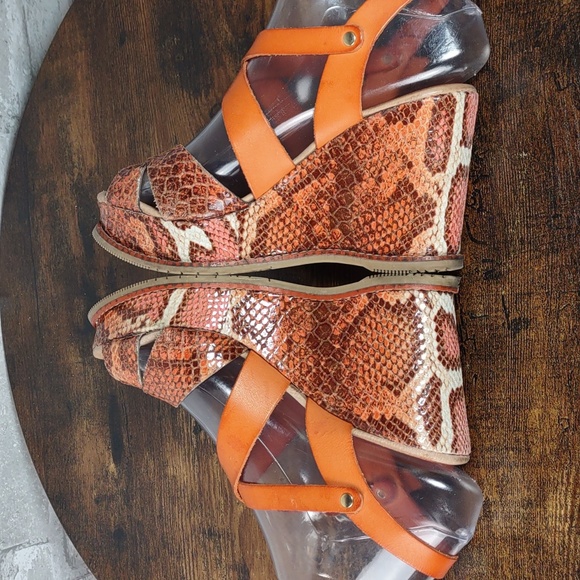 Andre` Assous Snake Embossed Leather Platform Wedge Sandals - Picture 7 of 10